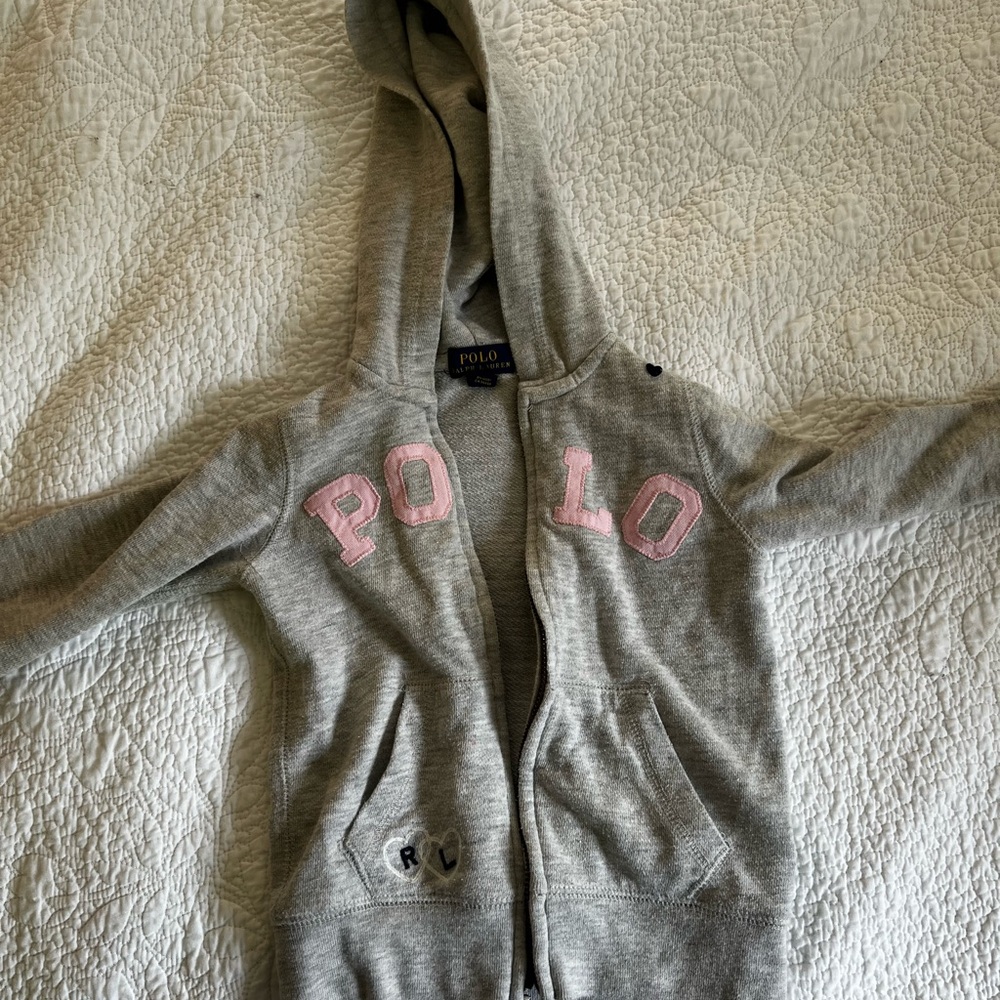 Polo by Ralph Lauren Gray and Pink Hoodie Sweatshirt